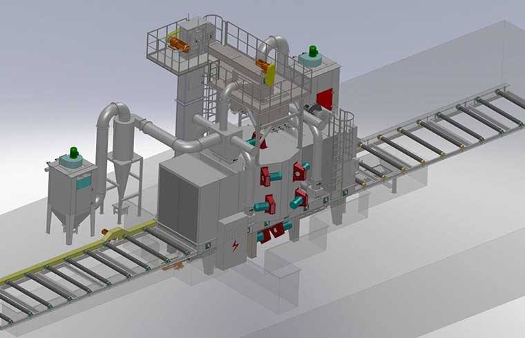 大型钢结构辊道通过式抛丸清理机